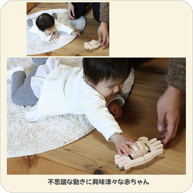 かに(水陸両用木のおもちゃ)日本製 輪ゴムのパワーでスイスイ泳ぎます！