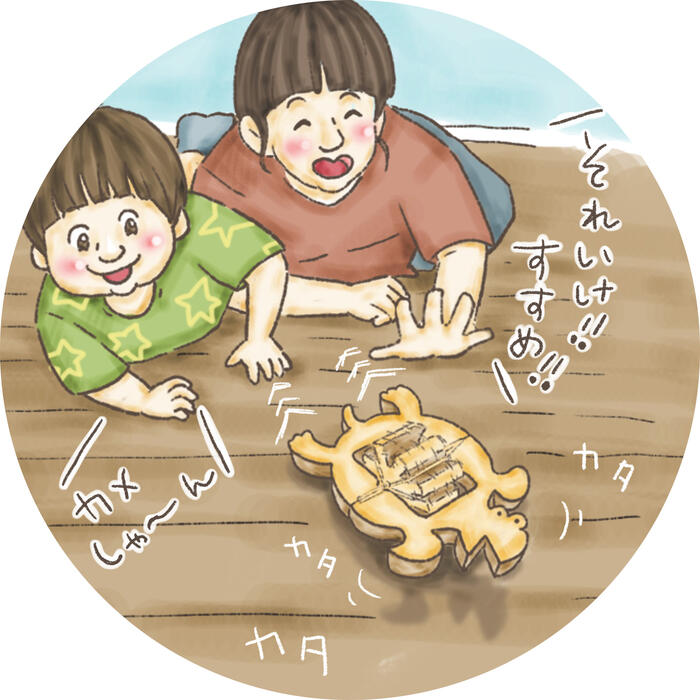 かめ(水陸両用木のおもちゃ)日本製 輪ゴムのパワーでスイスイ泳ぐ！