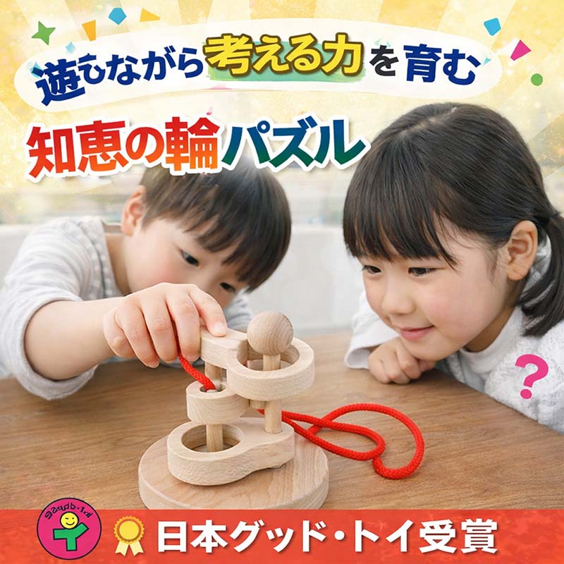 立体知恵の輪（３段丸）日本製 頭をフル回転して遊ぶ木のおもちゃ
