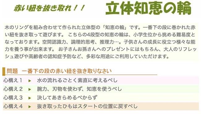 立体知恵の輪（４段）日本製 空間認識力、論理的思考、推理力…。子供さんの成長に役立つ様々な能力を養う事が出来ます。