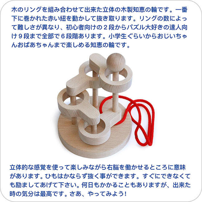 立体知恵の輪（４段）日本製 空間認識力、論理的思考、推理力…。子供さんの成長に役立つ様々な能力を養う事が出来ます。