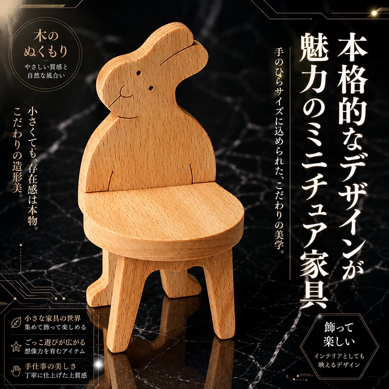 うさぎの椅子（日本製）遊び心満載な木のミニチュア家具 木のおもちゃ