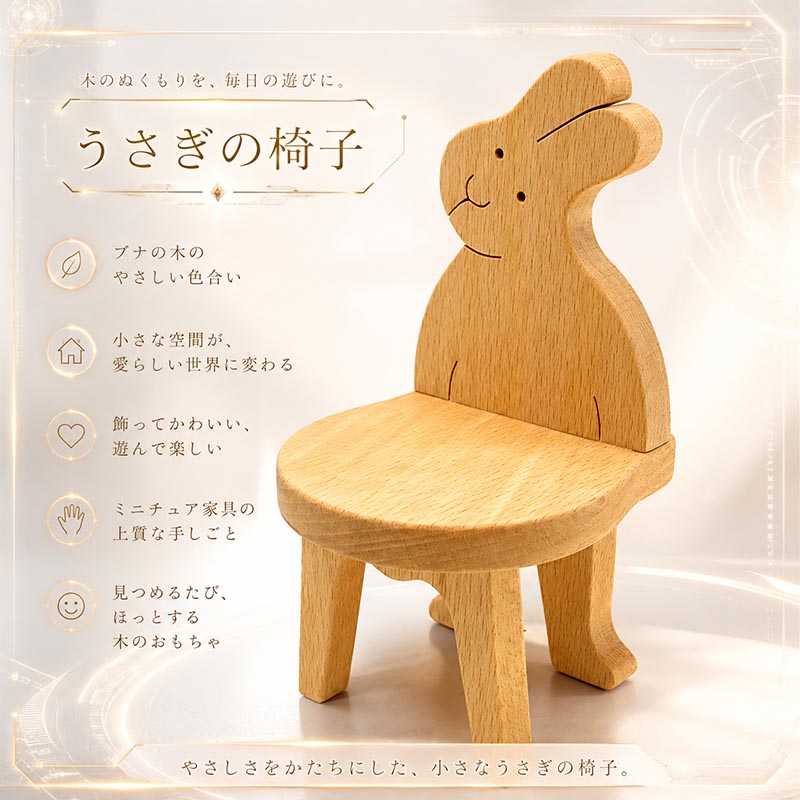 うさぎの椅子（日本製）遊び心満載な木のミニチュア家具 木のおもちゃ