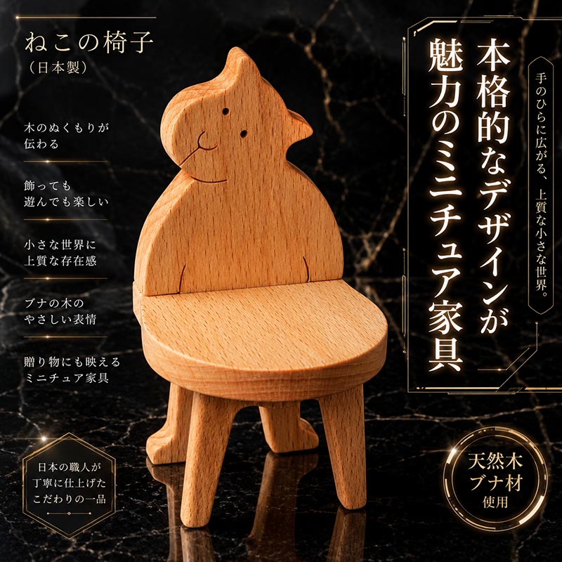 ねこの椅子（日本製）遊び心満載な木のミニチュア家具 木のおもちゃ
