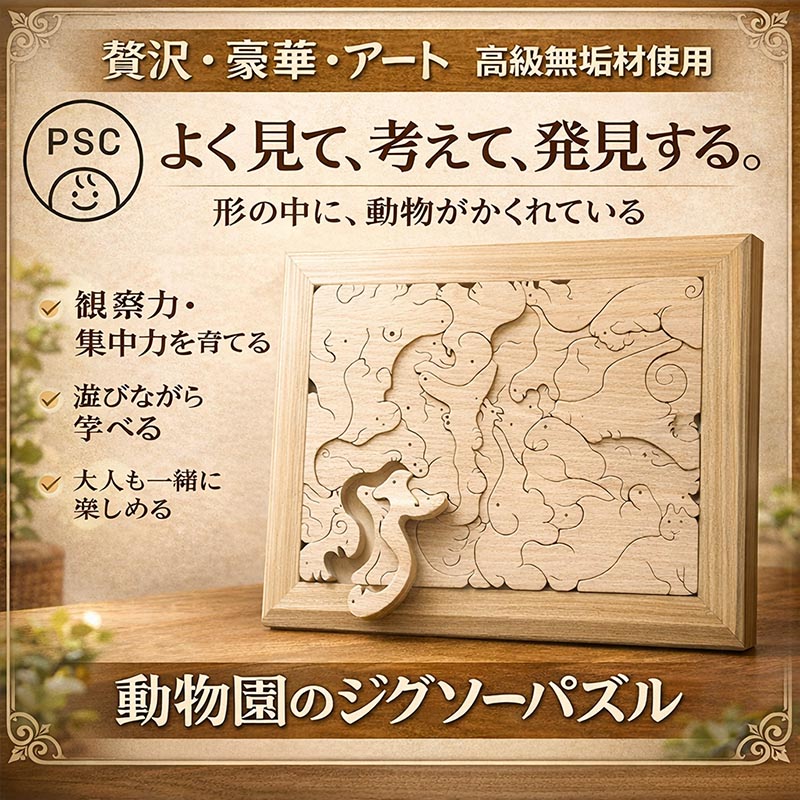贅沢な 動物のジグソーパズル（日本製）創造力を育む木のおもちゃ