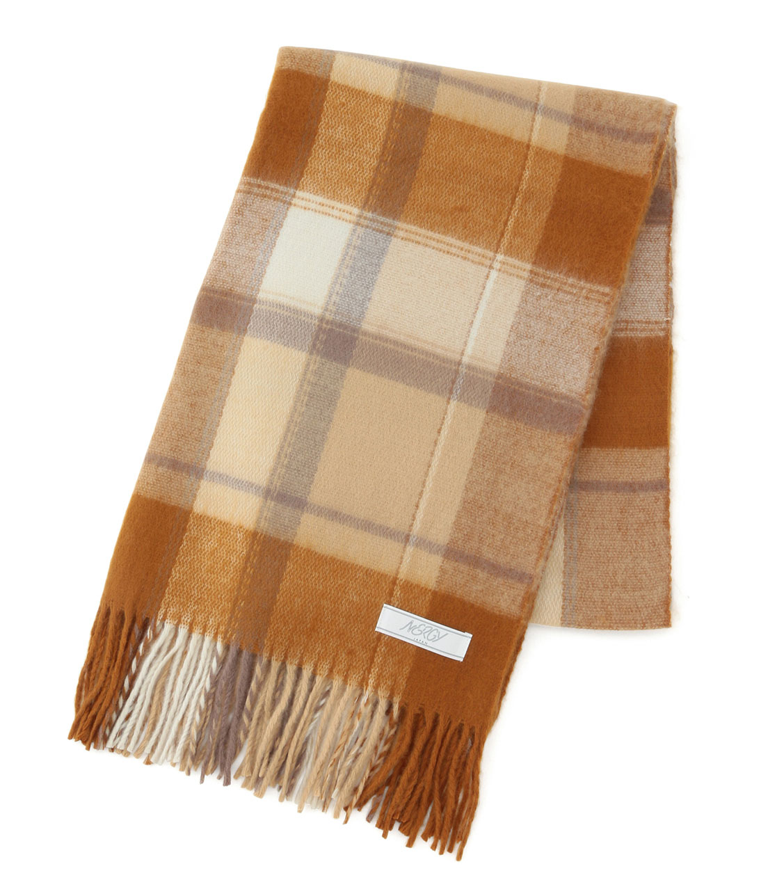 オレンジ×グレーチェック柄ストール