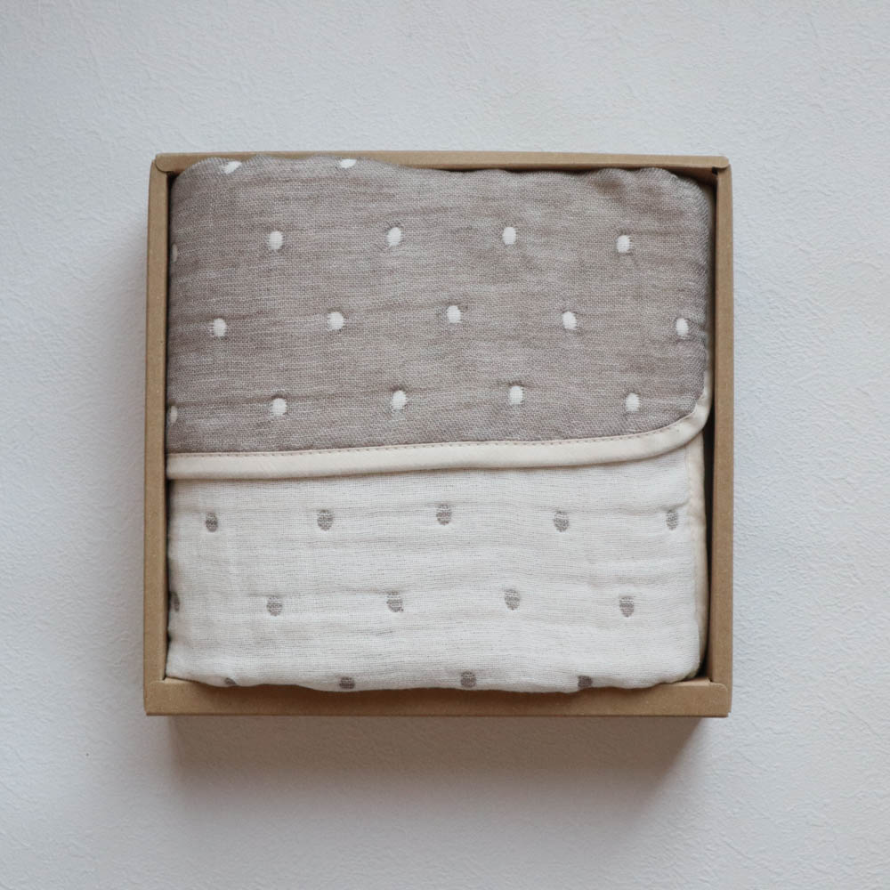 【送料無料・名入れ可能】ふわふわ6重ガーゼベビーケットgiftbox・ドット＜Ｓ＞