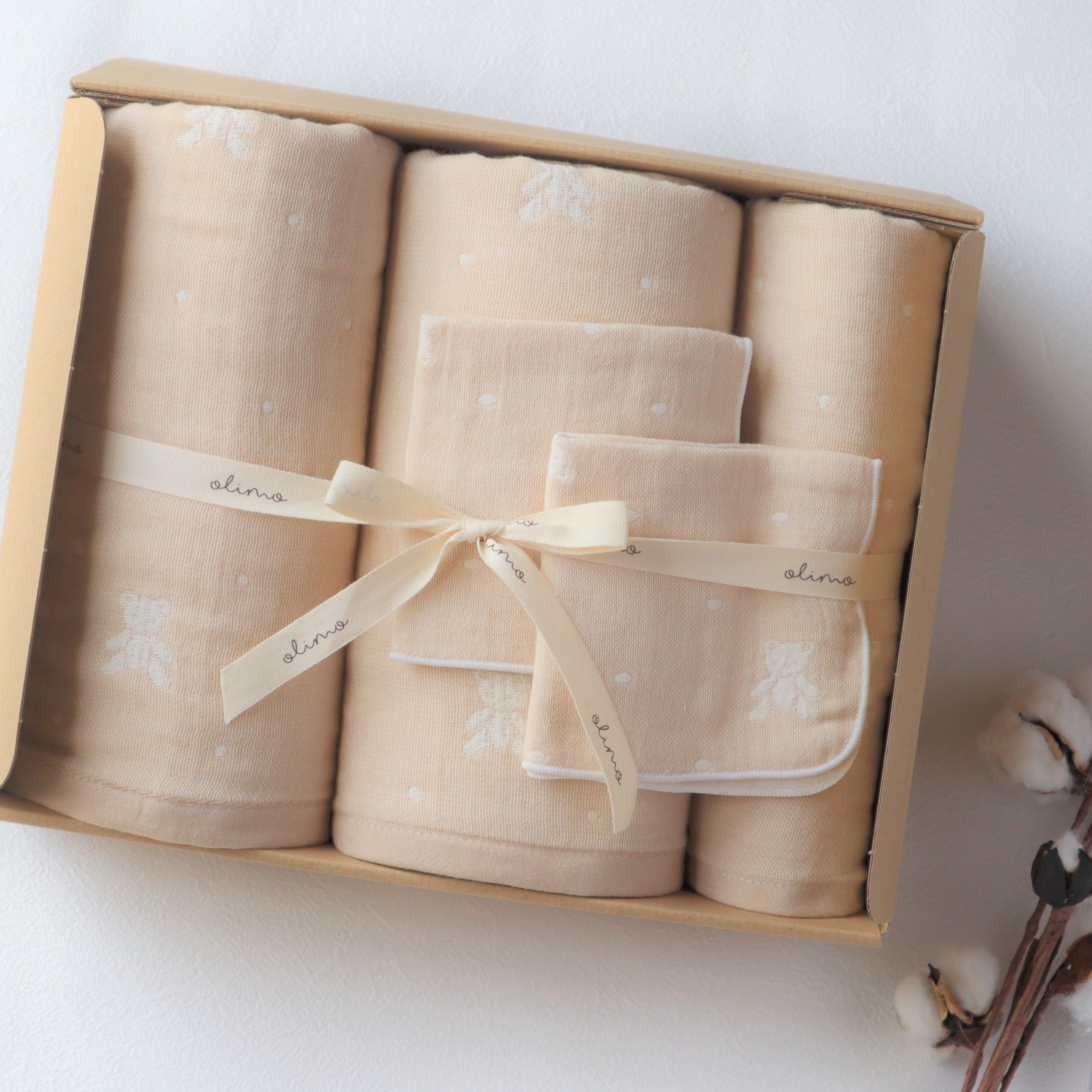 【送料無料・名入れ可能】babybear多重ガーゼベビータオル5点 giftbox