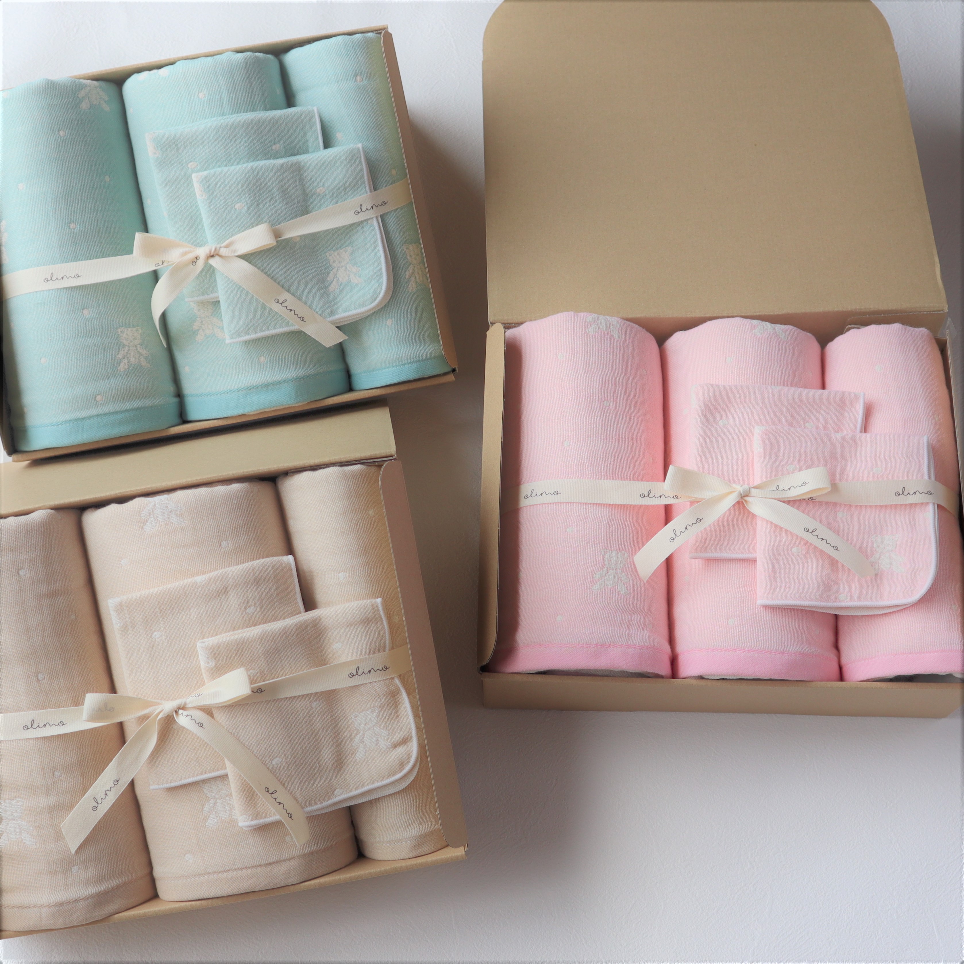 【送料無料・名入れ可能】babybear多重ガーゼベビータオル5点 giftbox