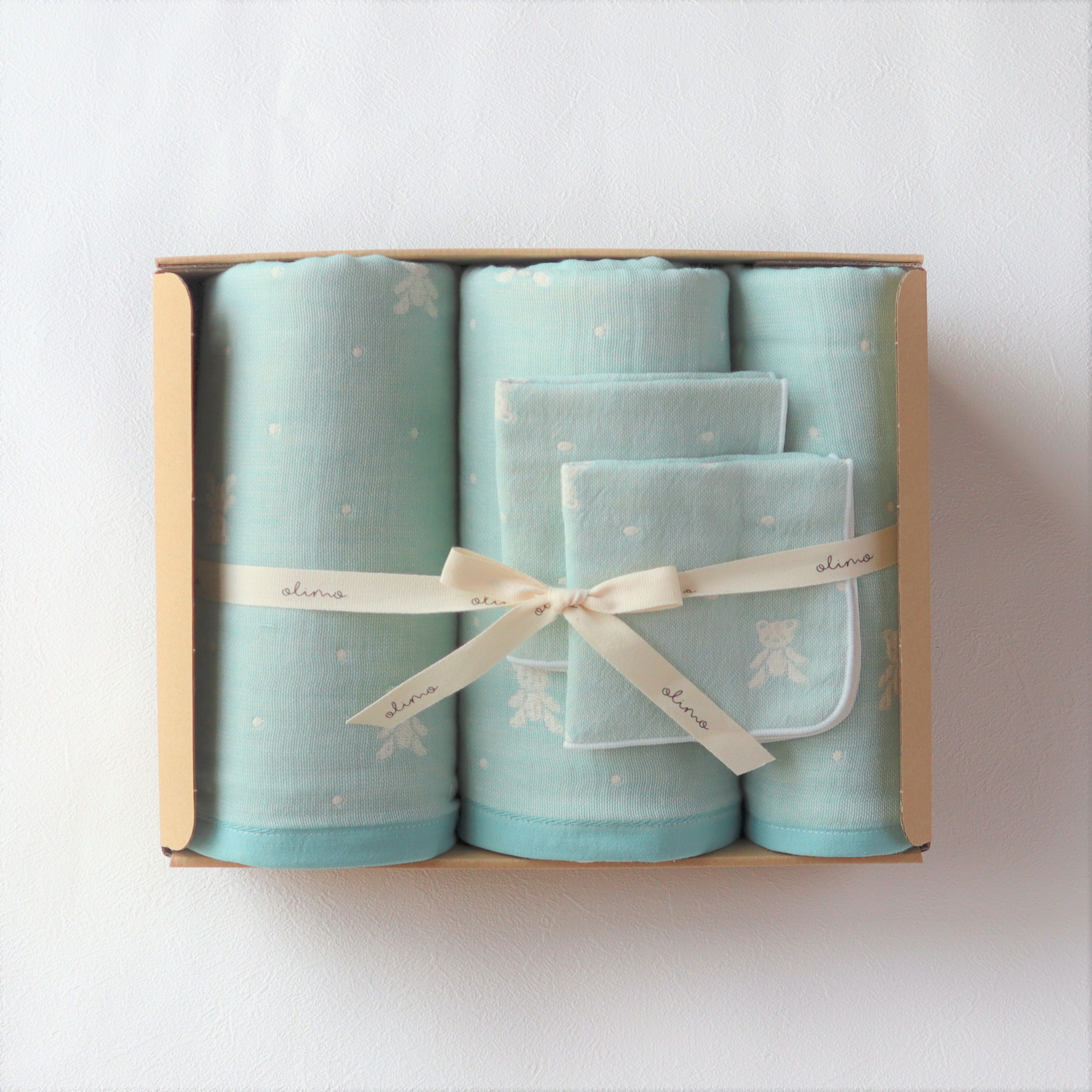 【送料無料・名入れ可能】babybear多重ガーゼベビータオル5点 giftbox