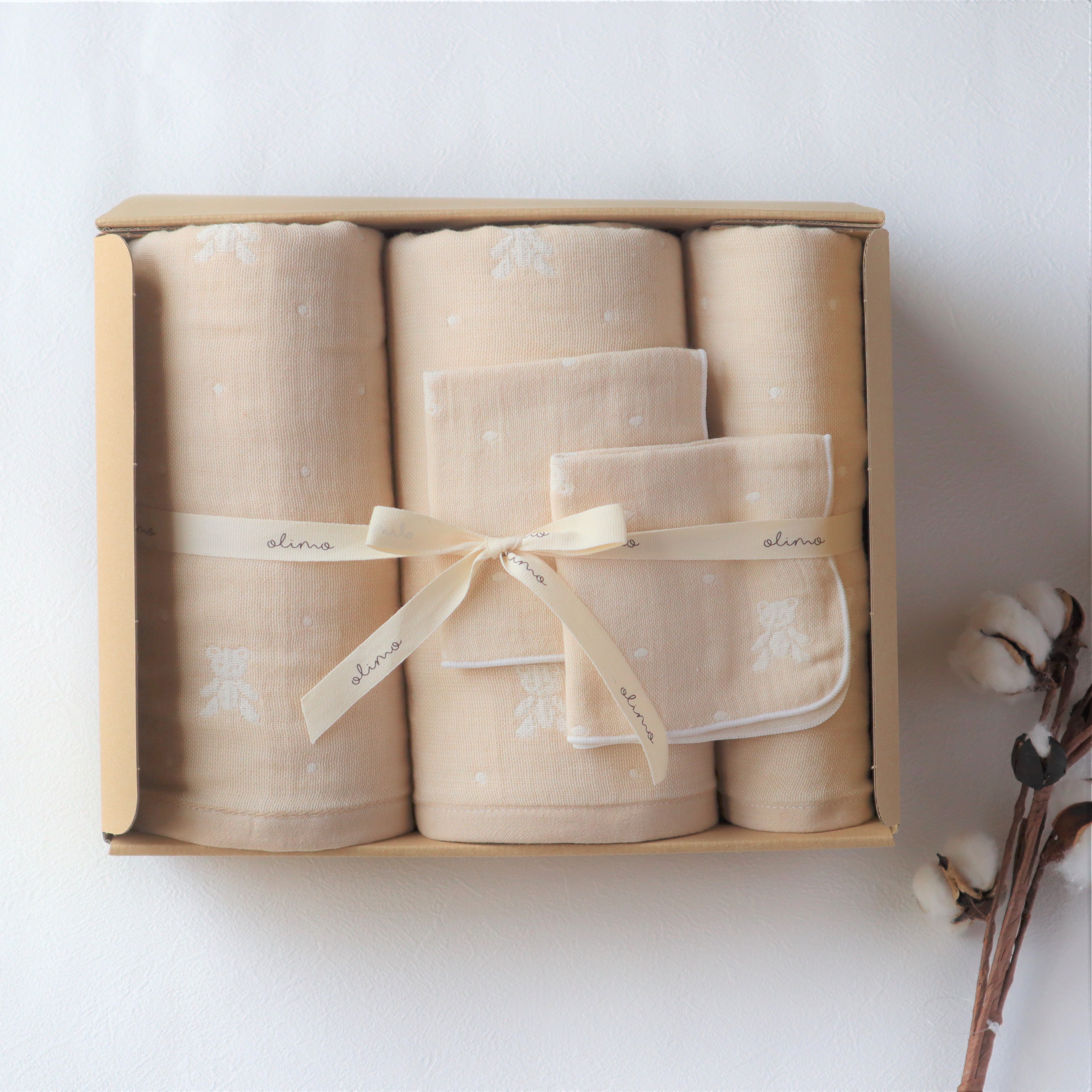 【送料無料・名入れ可能】babybear多重ガーゼベビータオル5点 giftbox