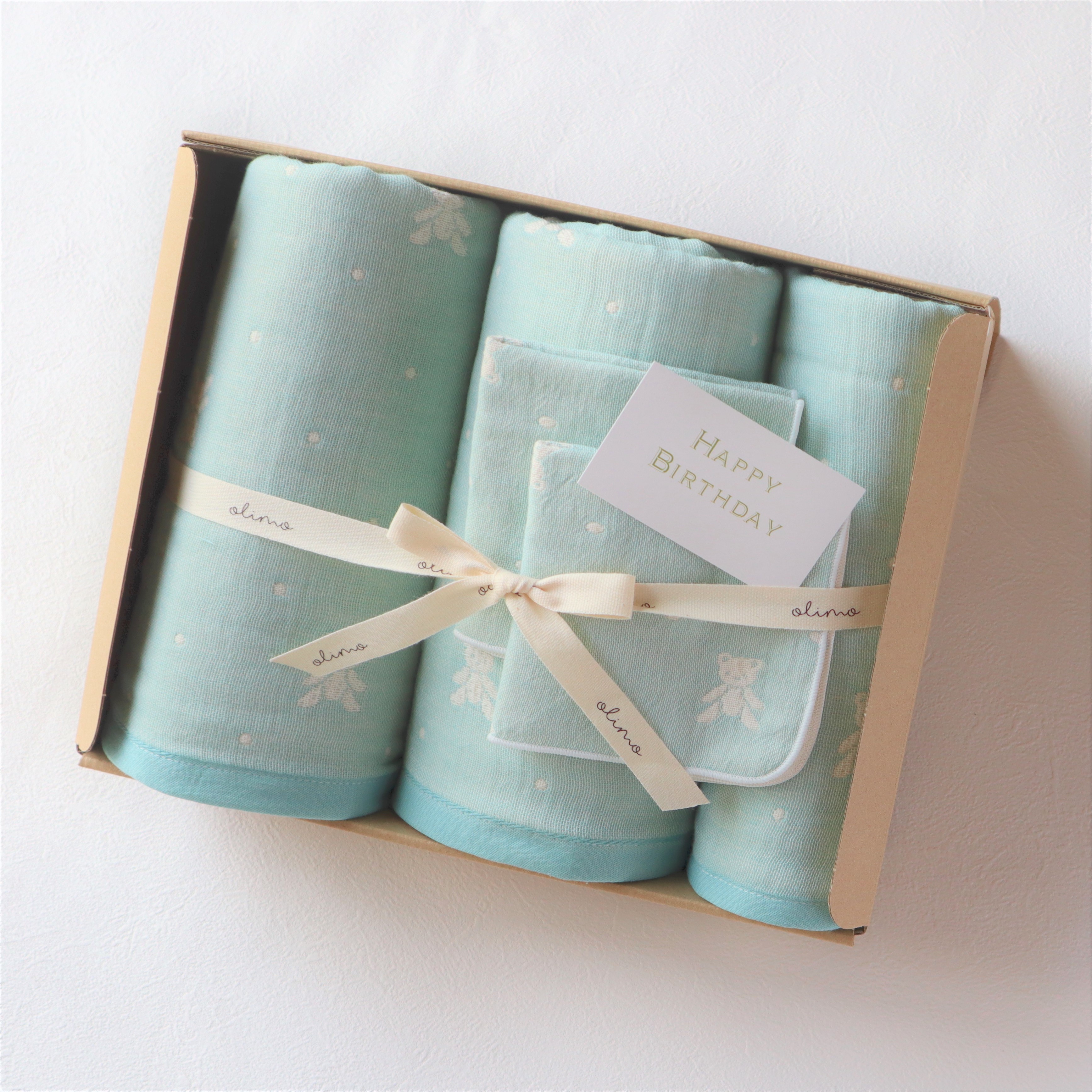 【送料無料・名入れ可能】babybear多重ガーゼベビータオル5点 giftbox