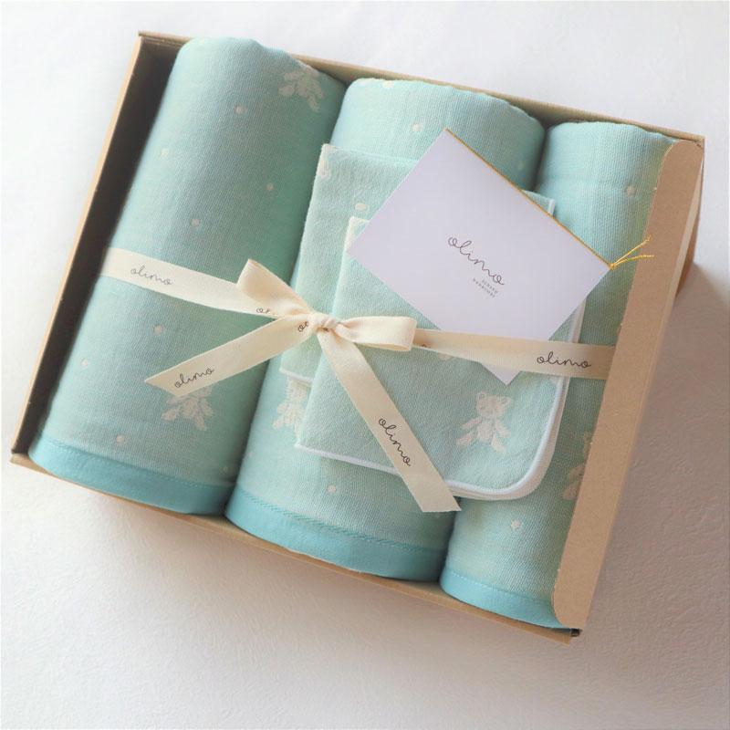 【送料無料・名入れ可能】babybear多重ガーゼベビータオル5点 giftbox