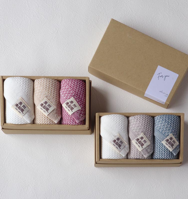 【送料無料・名入れ可能】ハニカム織ウォッシュタオル（3枚）giftbox