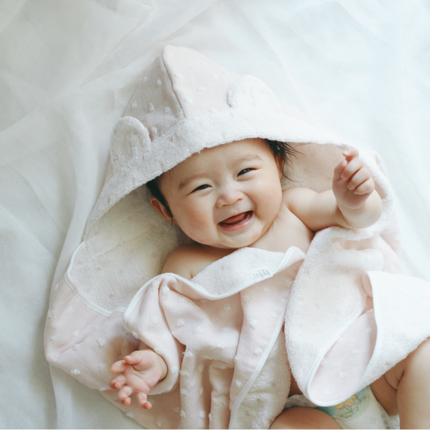 ナチュラルドット フード付きバスタオル・ハンカチセット