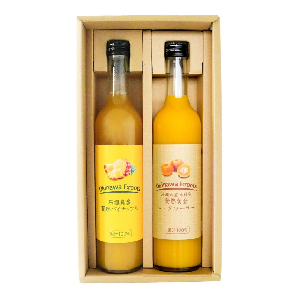 贅熟 石垣島産パインアップルジュース(100%)＆贅熟 大宜味村産黄金(くがに)シークヮーサージュース(100%)　2本セット