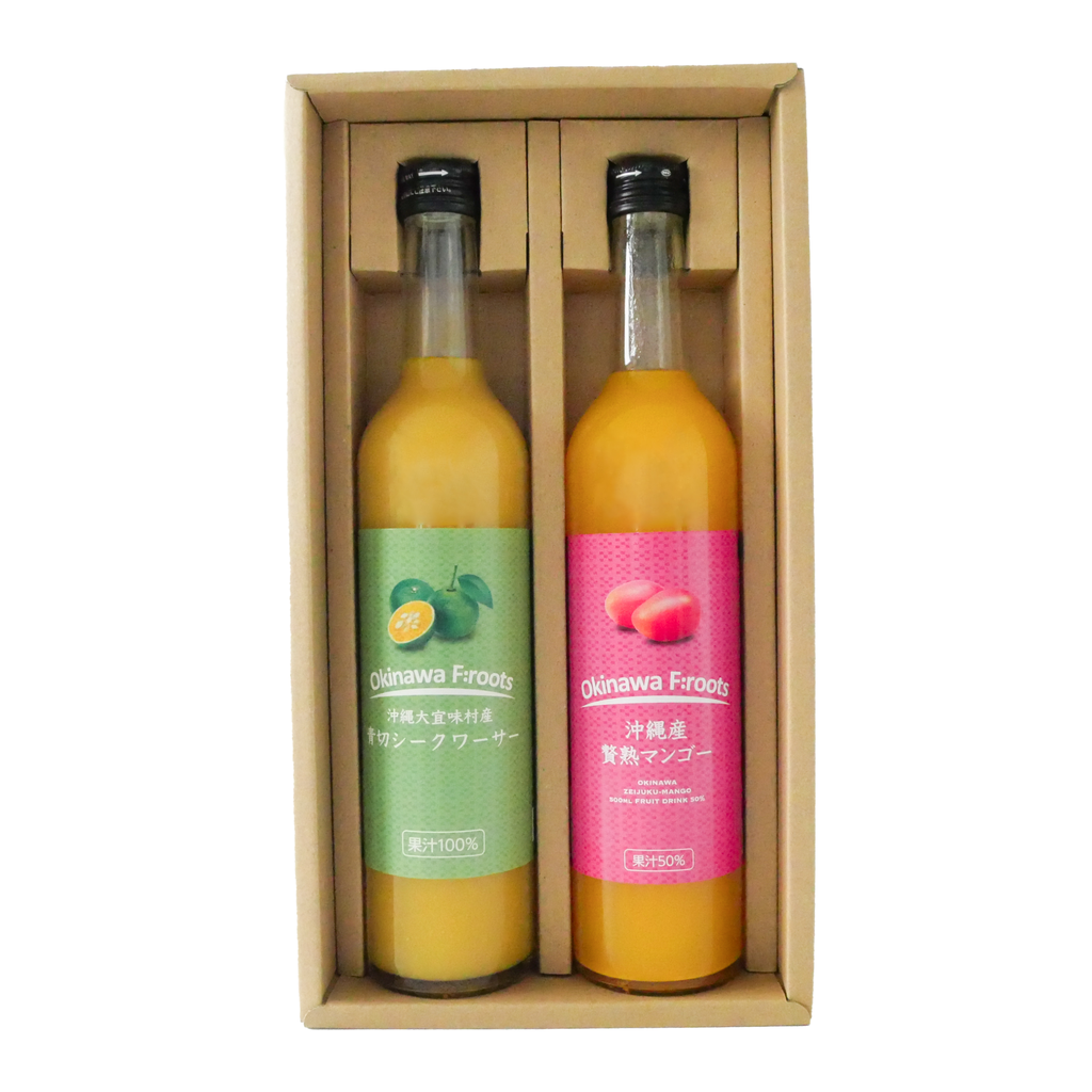 贅熟 沖縄県産マンゴー果汁飲料(50%)＆大宜味村産青切シークヮーサージュース(100%)　2本セット