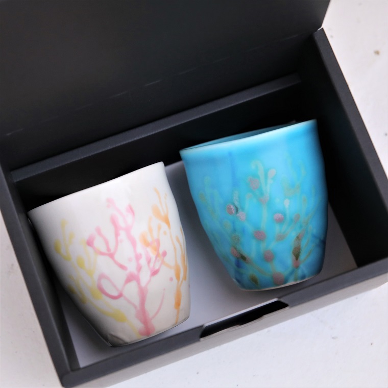 沖縄の海と縁起の良い珊瑚タンブラー 天色 純白 ペア