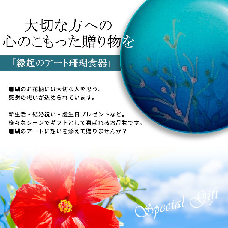 沖縄の海と縁起の良い珊瑚タンブラー 紅掛空色 純白 ペア