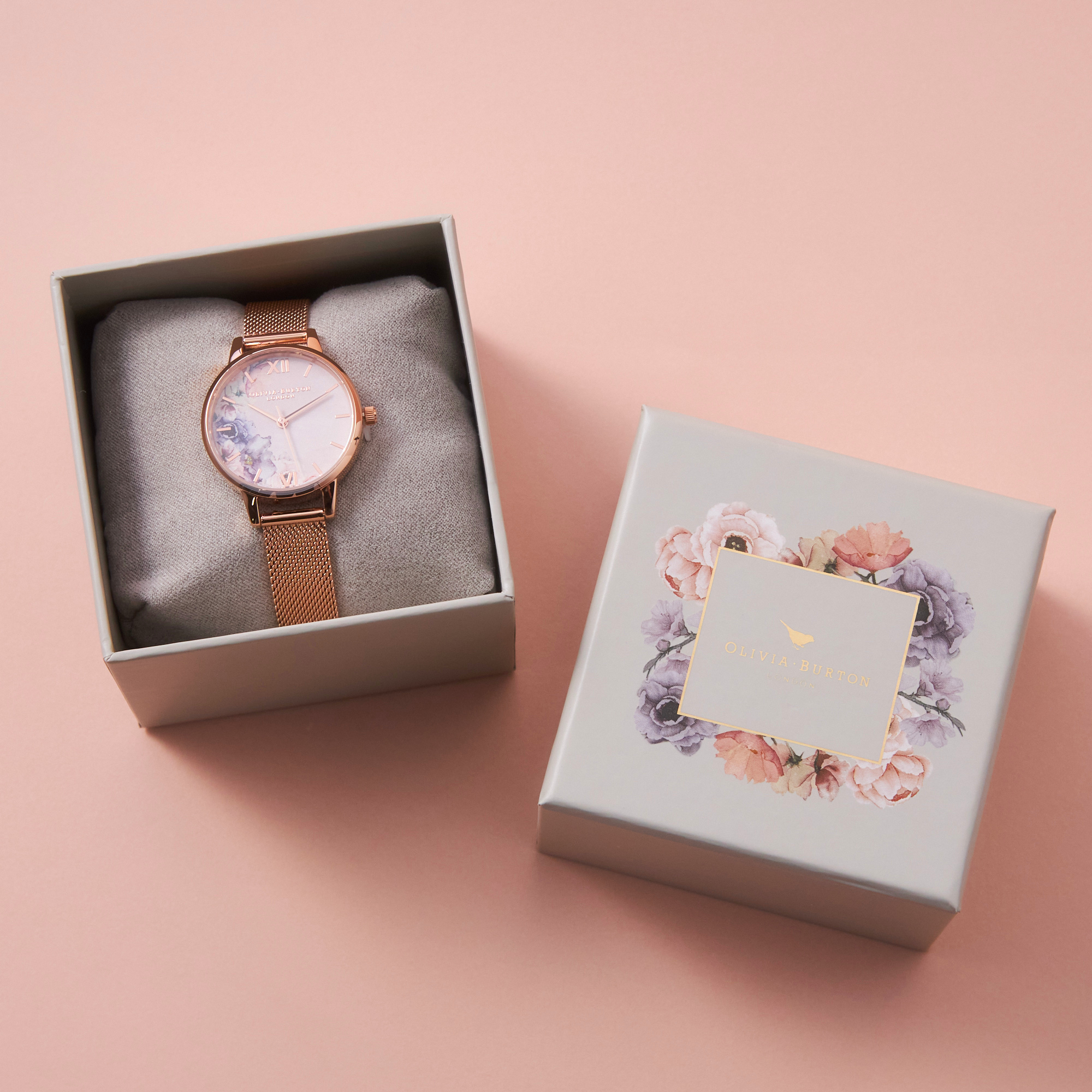 ウォーターカラーフローラル ローズゴールド メッシュ