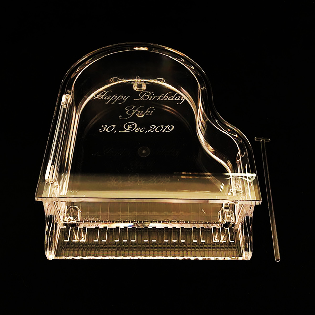 オリジナル彫刻入りアクリルミニピアノ小物入れ
