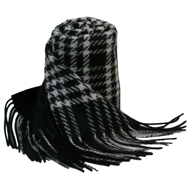 カシミヤ100% 千鳥柄リバーシブルマフラー　-662380-