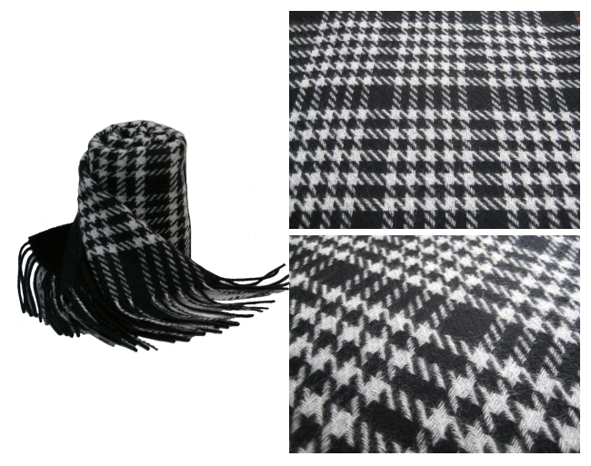 カシミヤ100% 千鳥柄リバーシブルマフラー　-662380-