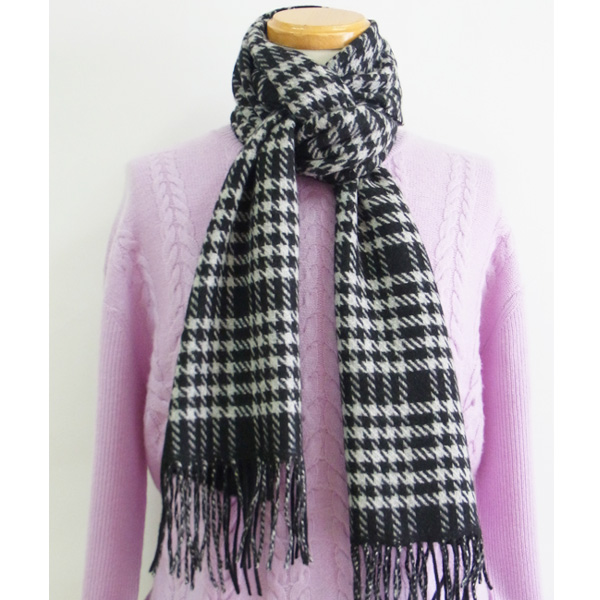 カシミヤ100% 千鳥柄リバーシブルマフラー　-662380-
