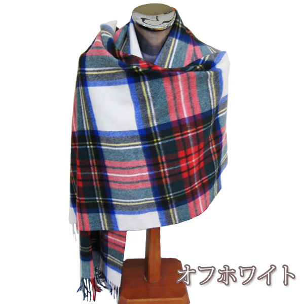 カシミヤ100% タータンチェック柄ストール　-663382-