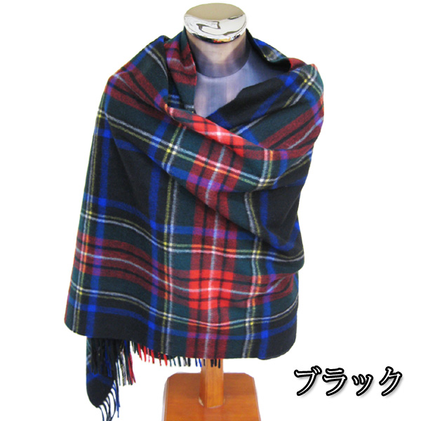 カシミヤ100% タータンチェック柄ストール　-663382-