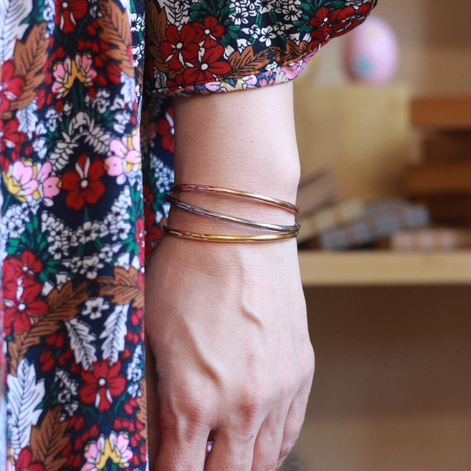 シンプル3collar アレルギーフリーステンレスバングル B1167