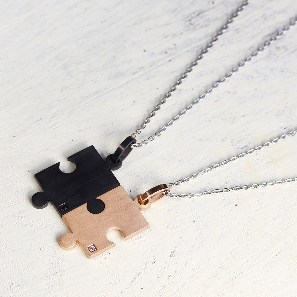 パズルピース キュービックジルコニアデザイン 2collar ステンレスネックレス N1293