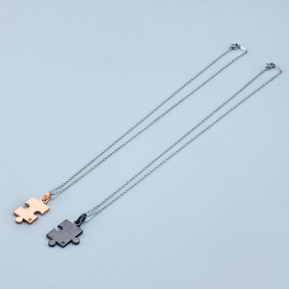 パズルピース キュービックジルコニアデザイン 2collar ステンレスネックレス N1293
