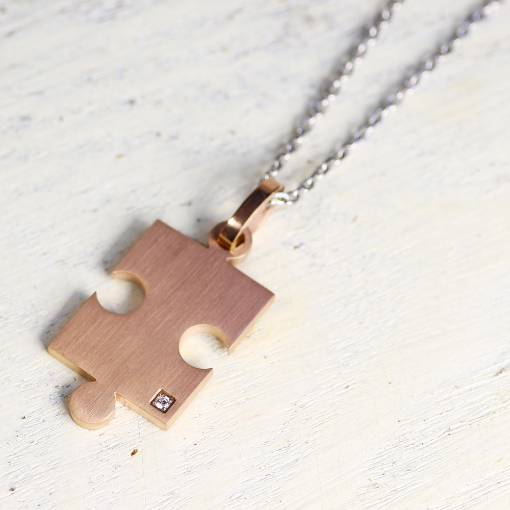 パズルピース キュービックジルコニアデザイン 2collar ステンレスネックレス N1293