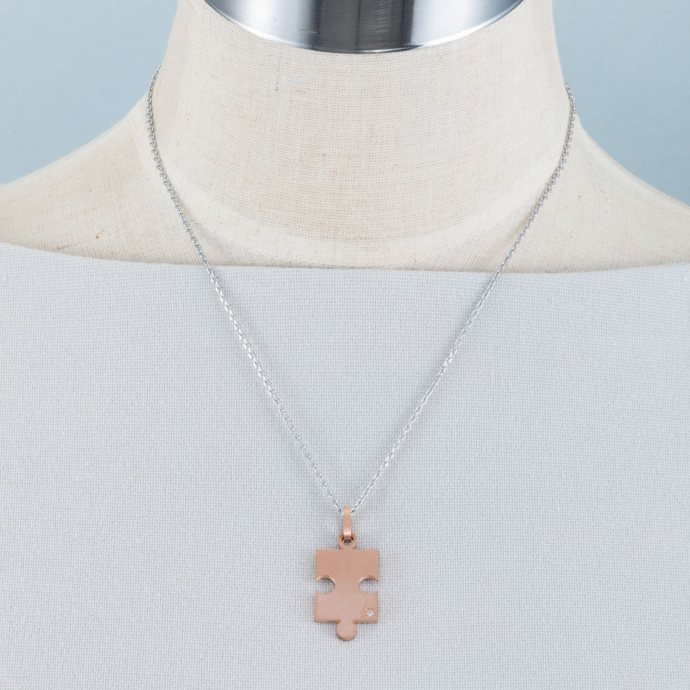 パズルピース キュービックジルコニアデザイン 2collar ステンレスネックレス N1293