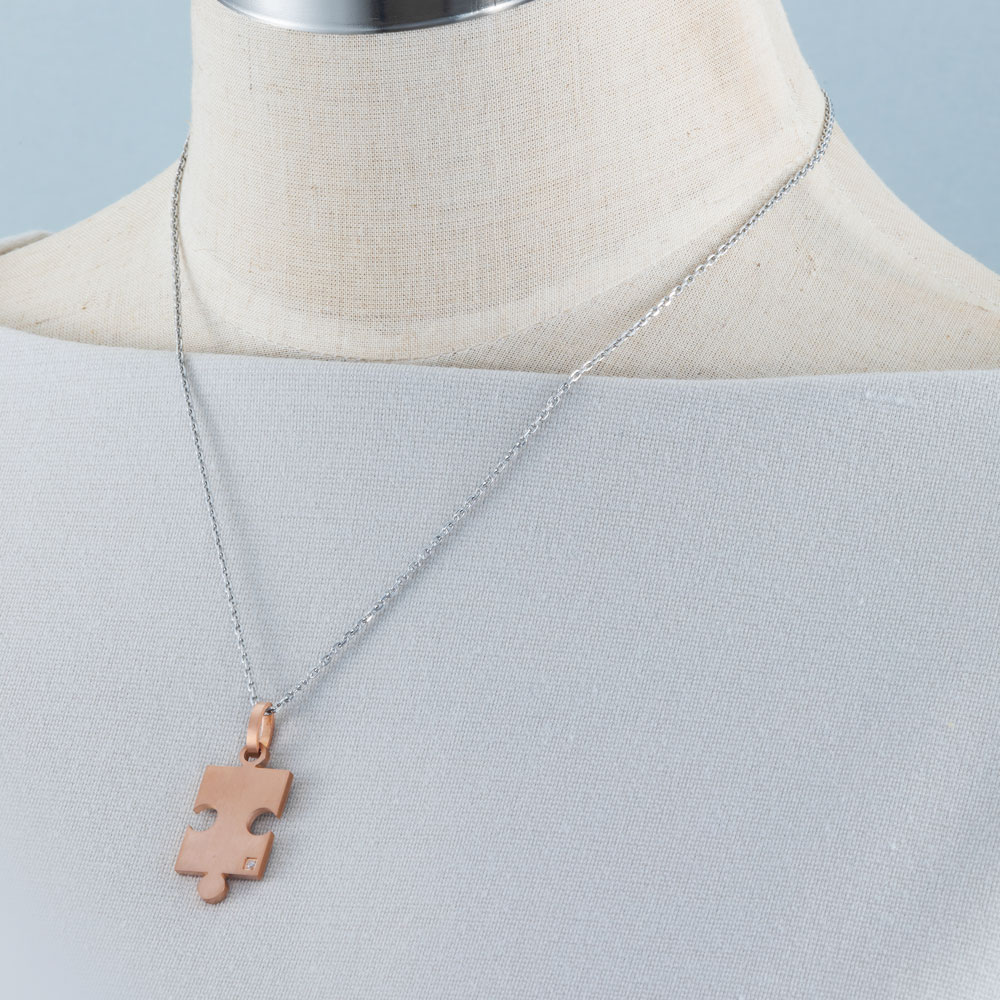 パズルピース キュービックジルコニアデザイン 2collar ステンレスネックレス N1293