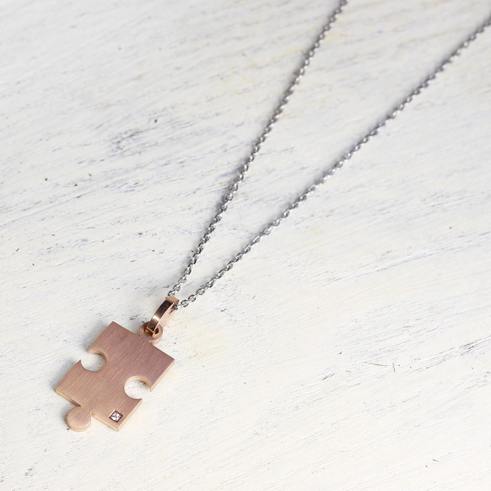 パズルピース キュービックジルコニアデザイン 2collar ステンレスネックレス N1293