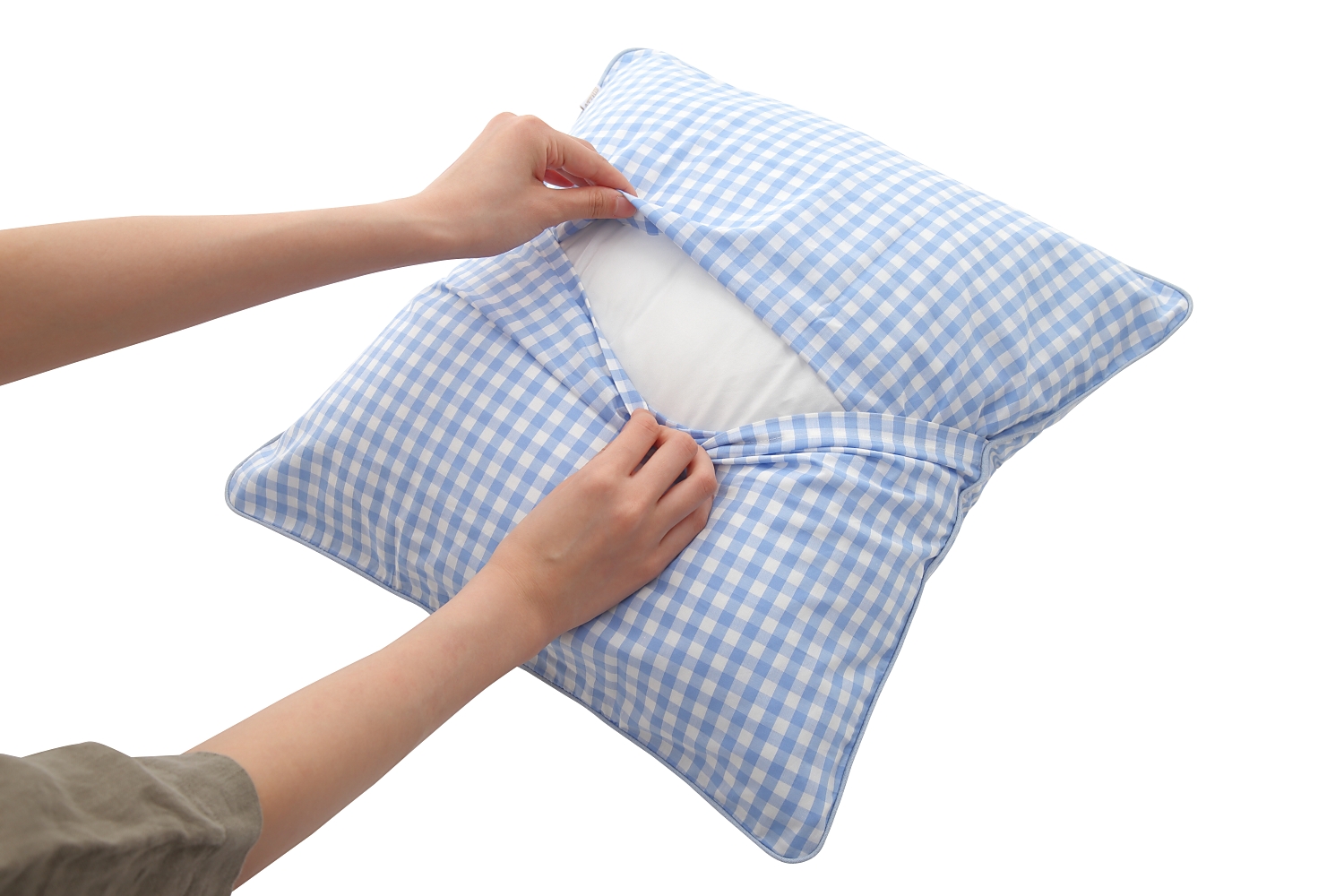 Cushion cover gingham check sky blue