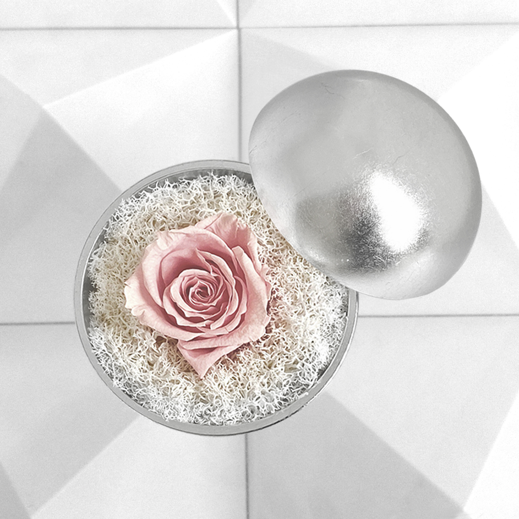flower of love - globe "baby pink rose & white moss"