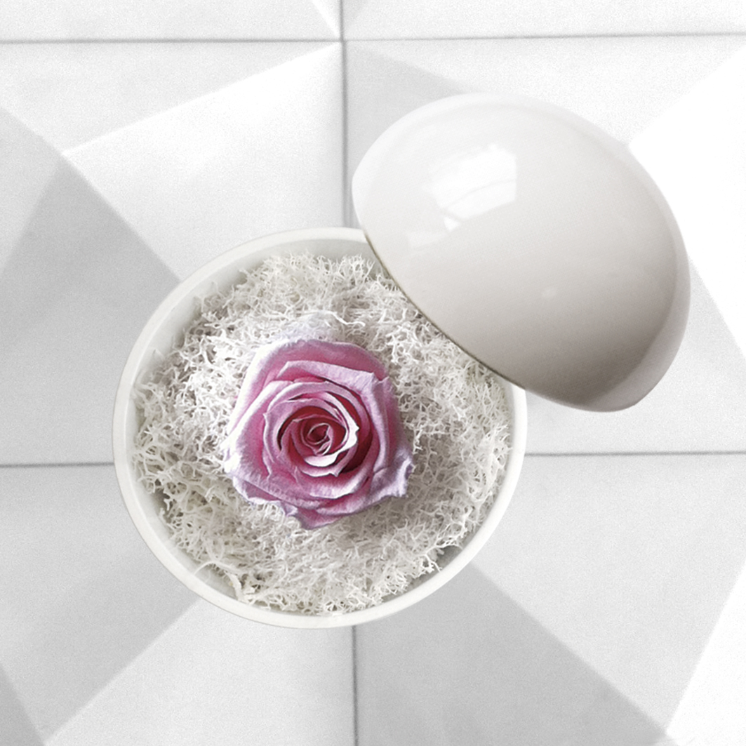 flower of love - globe "baby pink rose & white moss"