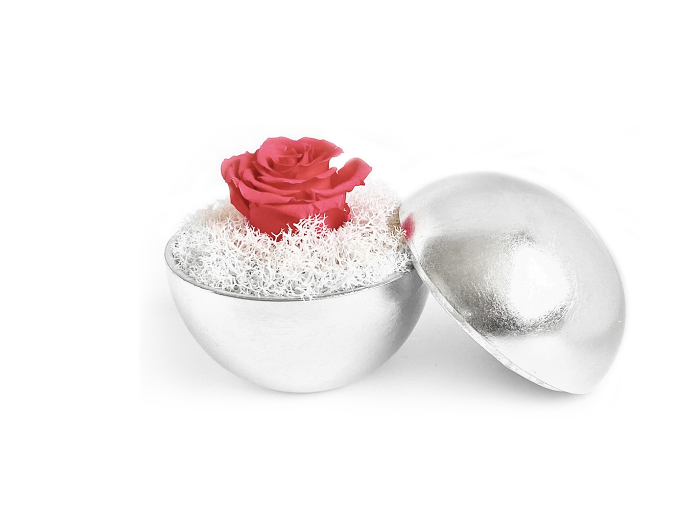 flower of love - globe "hot pink rose & white moss"