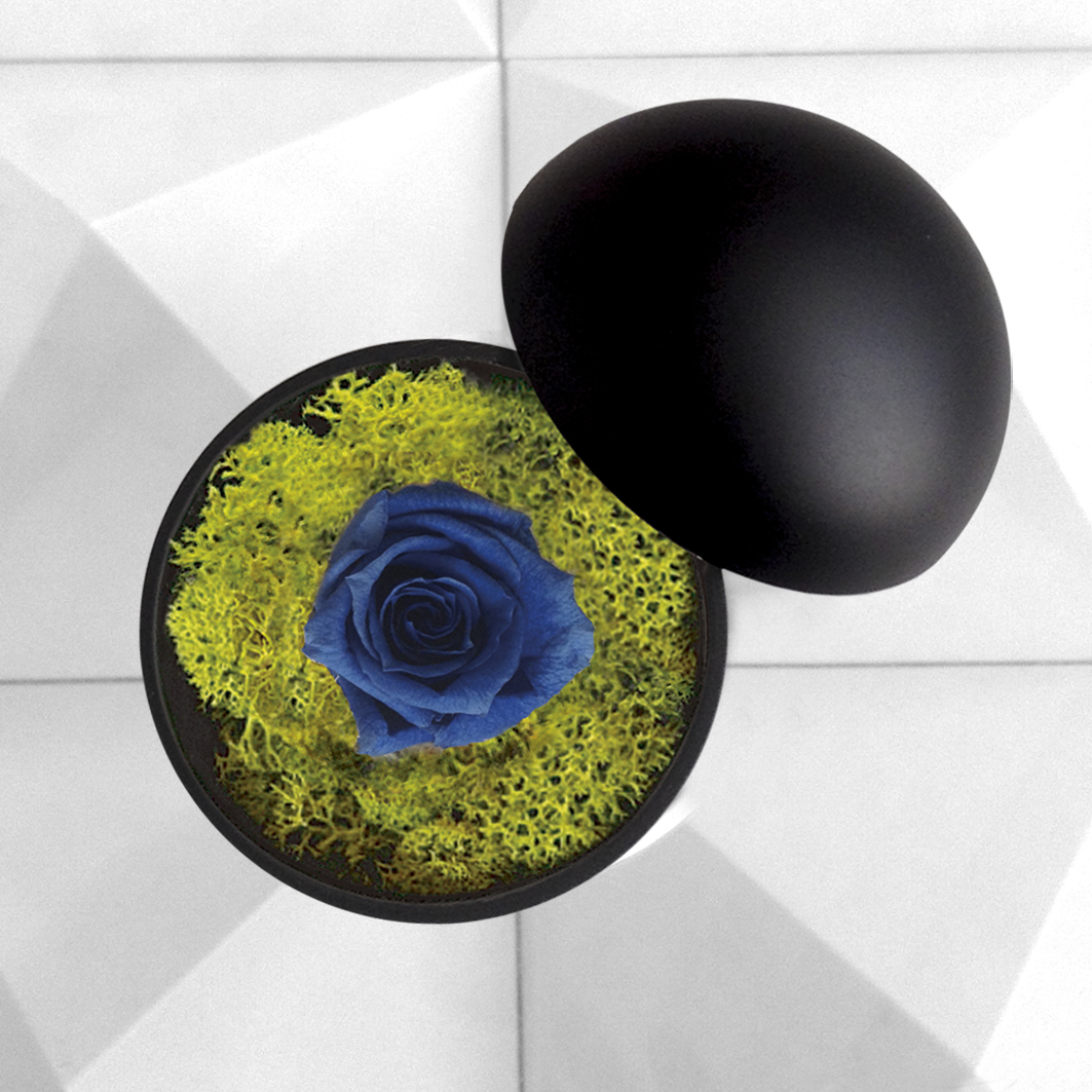 flower of love - globe "blue rose & green moss"
