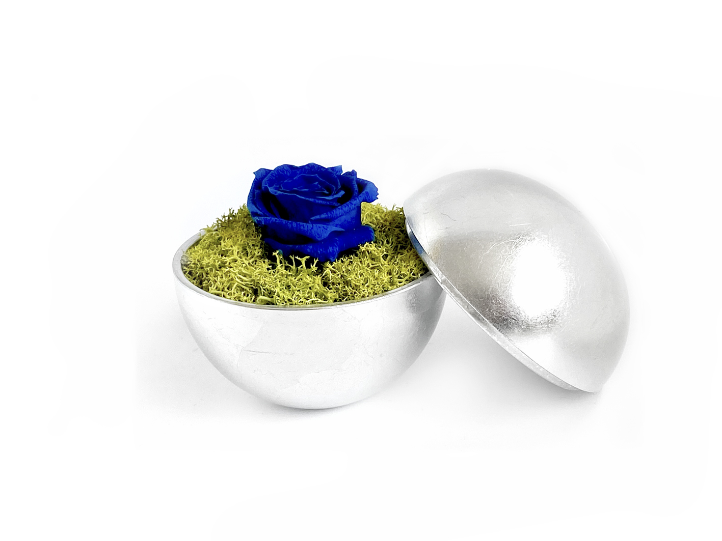 flower of love - globe "blue rose & green moss"