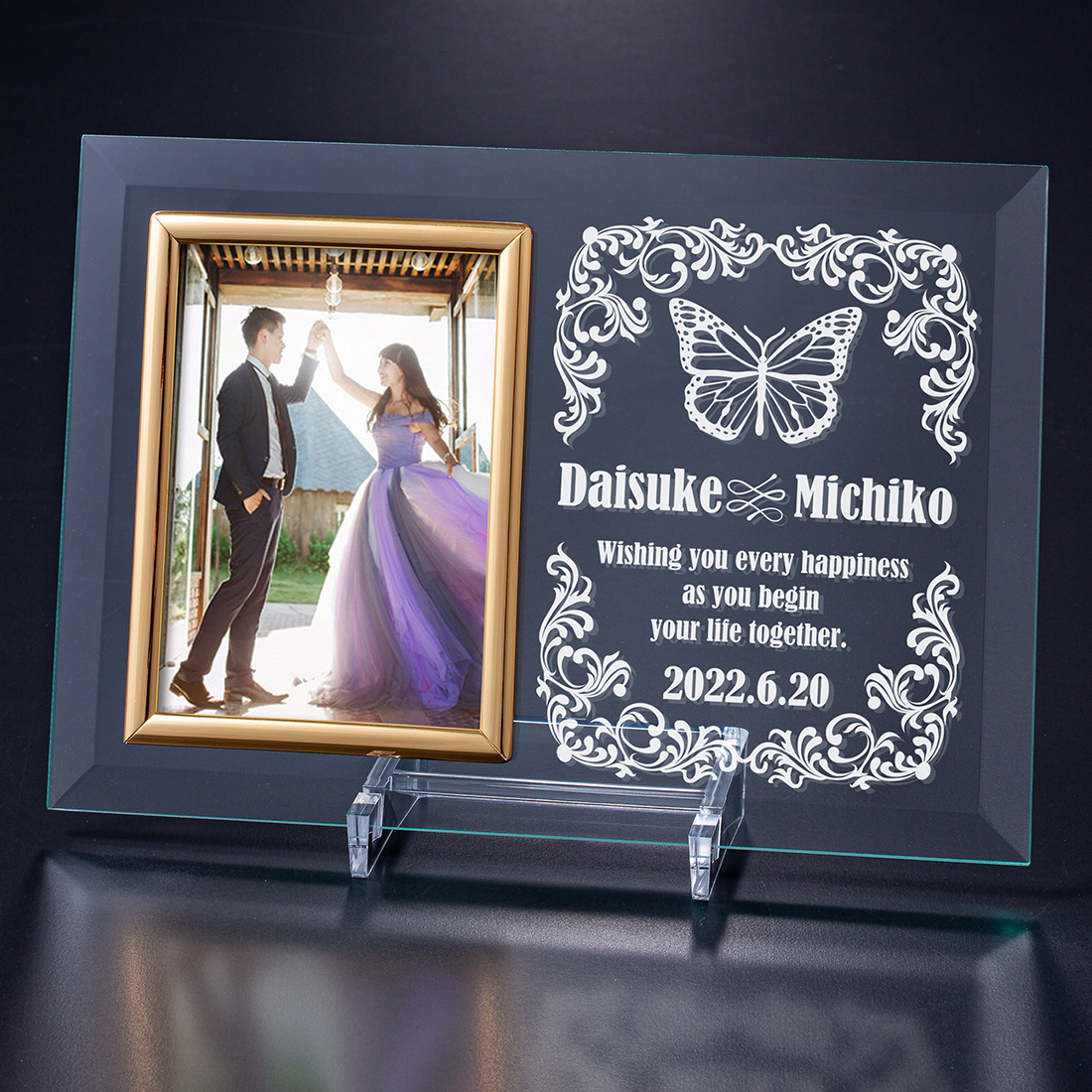 ブライダルフォトフレーム ガラス製 縦型