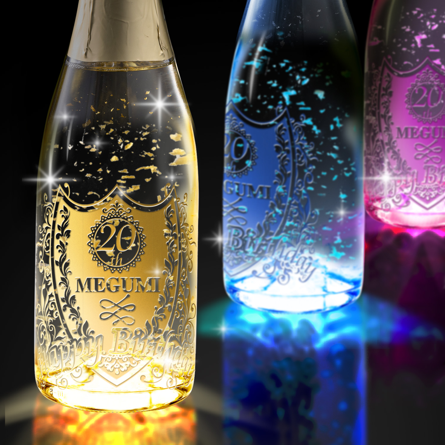 名入れ 光る！金箔入りスパークリング（LEDライト）