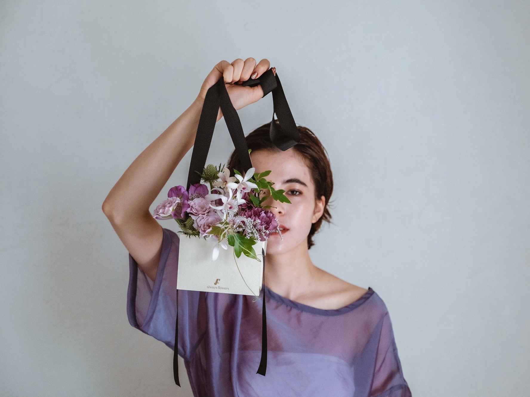 Flower BAG Purple／フラワーバッグアレンジ　パープル