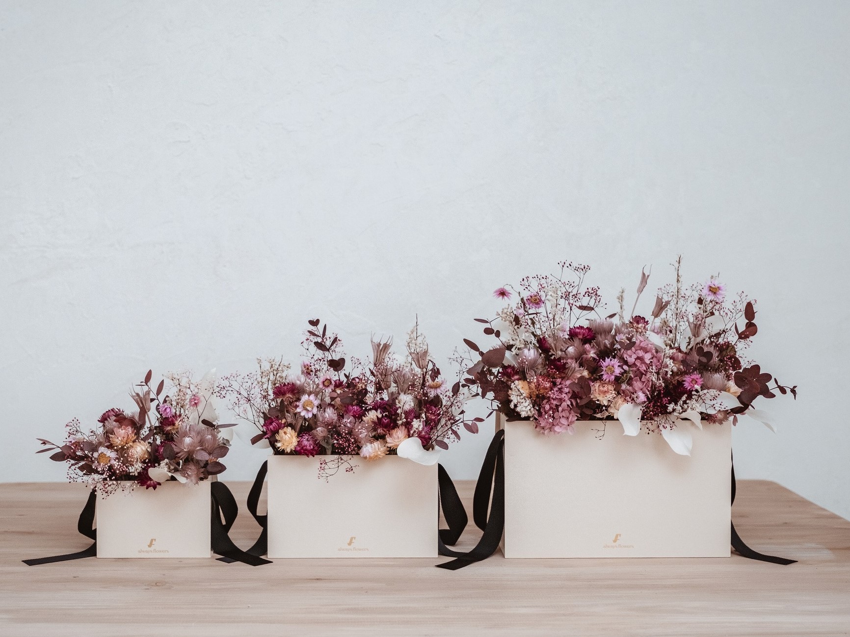 Flower BAG DF Smoky pink／フラワーバッグアレンジ ドライフラワー スモーキーピンク