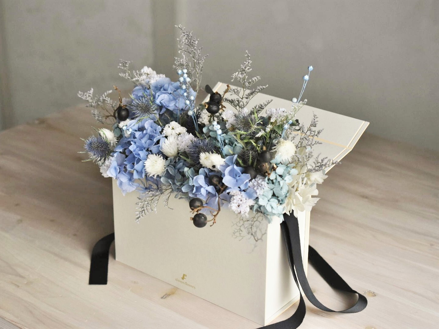 Flower BAG DF Blue／フラワーバッグアレンジ ドライフラワー ブルー