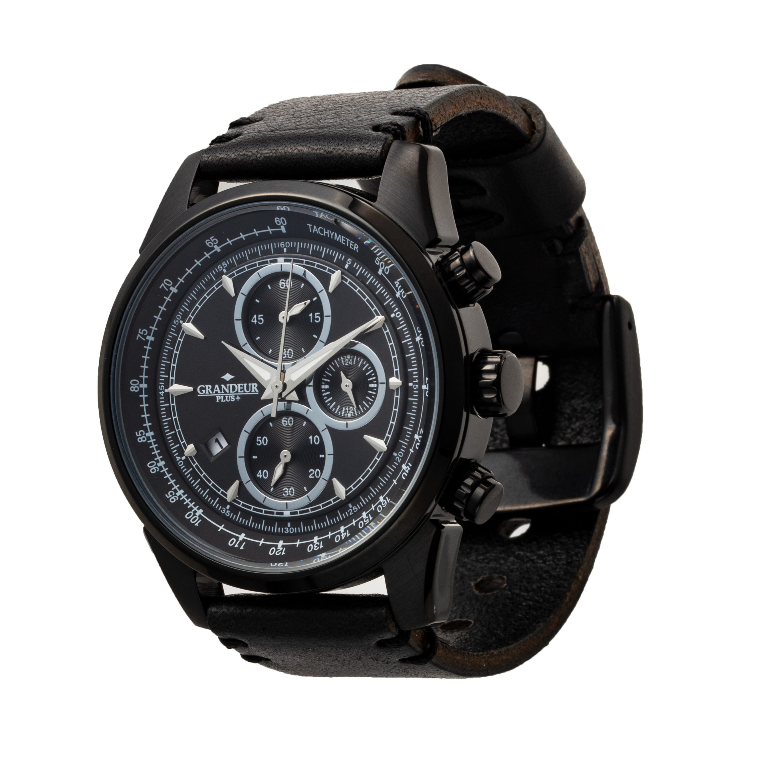 メンズクロノグラフブラックウォッチGRANDEUR PLUS GRP001B