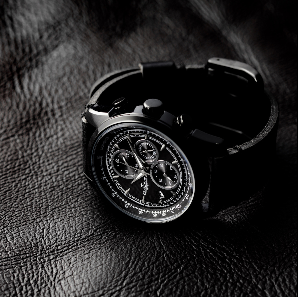 メンズクロノグラフブラックウォッチGRANDEUR PLUS GRP001B